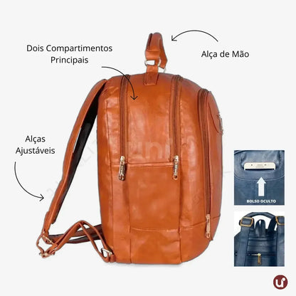 Mochila Feminina de Couro Antifurto para Notebook 15" Impermeável