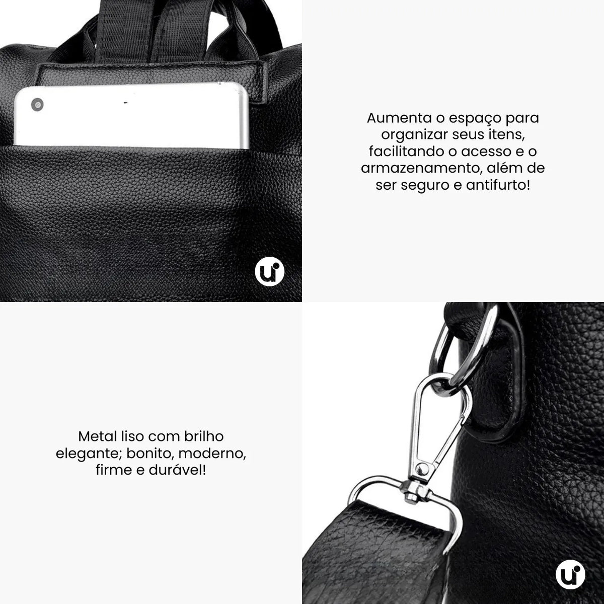 Mochila Feminina Antifurto Impermeável em Couro 3 em 1 - Shiny Diary