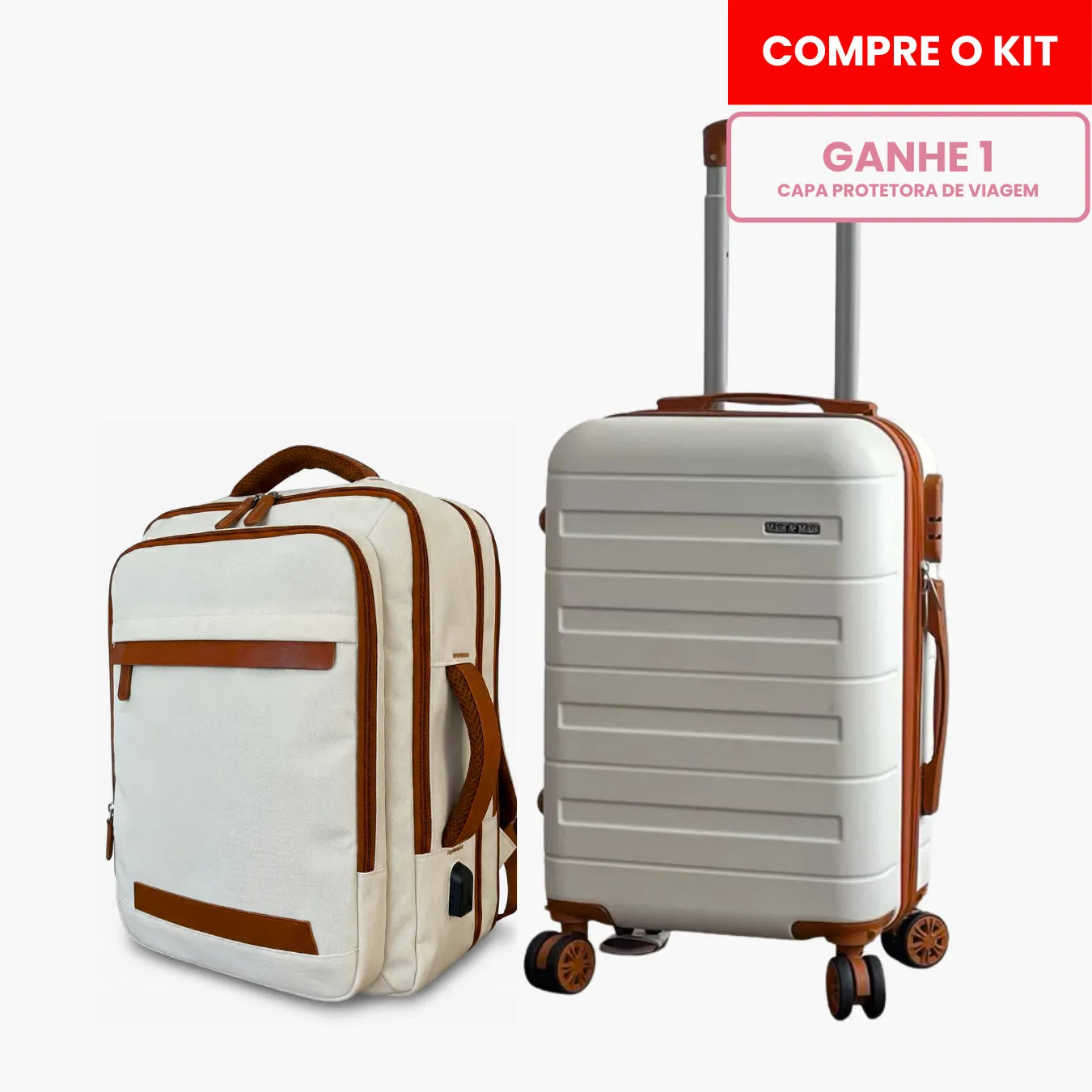 Kit Mala de Bordo 10kg e Mochila Siena™ com Capa Protetora