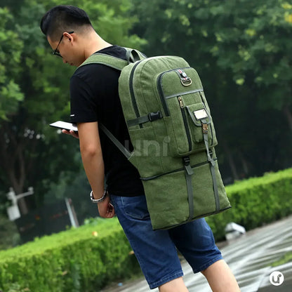 Mochila Masculina de Lona Premium Expansível 50L Resistente à Água