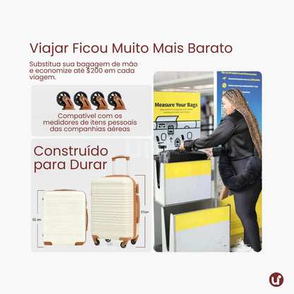 Kit Mala de Bordo 10kg Rodas Removíveis ANAC + Bolsa e Nécessaire