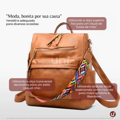 Mochila Feminina Antifurto Impermeável em Couro - Shiny Diary