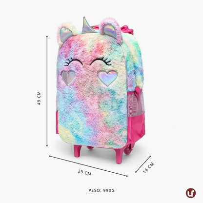 Kit Mochila Escolar de Rodinha Unicórnio Pelúcia 3 Peças - Conforto e Magia