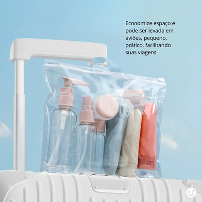 Kit de Frascos para Viagem 11 Peças Antivazamento com Necessaire Transparente
