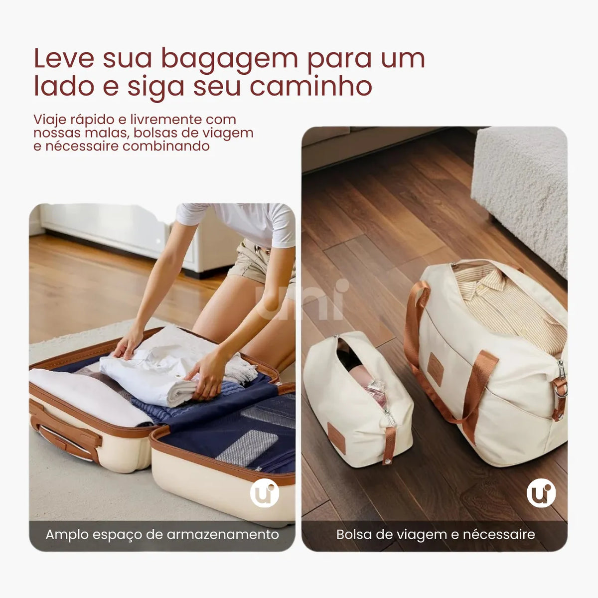 Kit Mala de Bordo 10kg Rodas Removíveis ANAC + Bolsa e Nécessaire