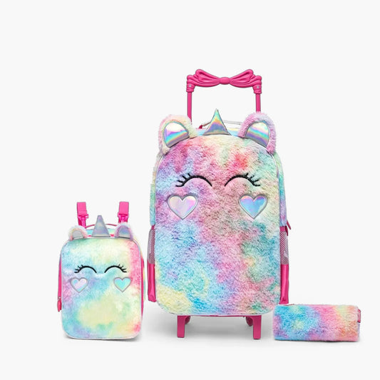 Kit Mochila Escolar de Rodinha Unicórnio Pelúcia 3 Peças - Conforto e Magia