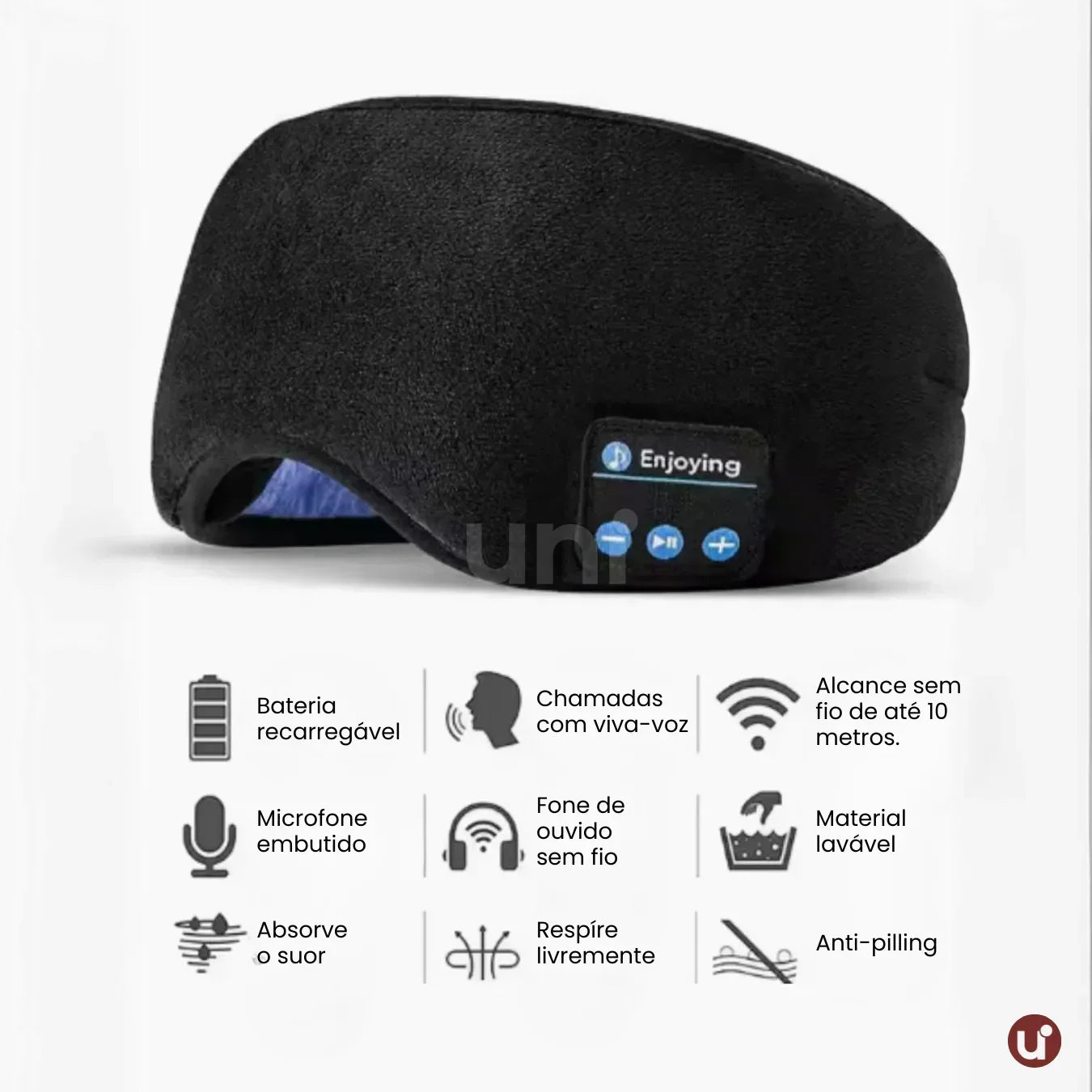 Máscara de Dormir Bluetooth com Fone e Blackout Total - Sono Profundo
