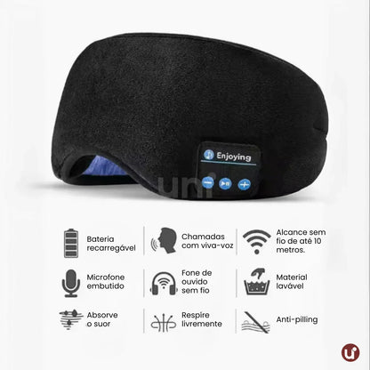 Máscara de Dormir Bluetooth com Fone e Blackout Total - Sono Profundo
