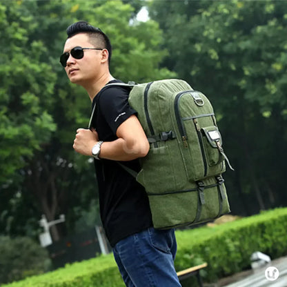 Mochila Masculina de Lona Premium Expansível 50L Resistente à Água