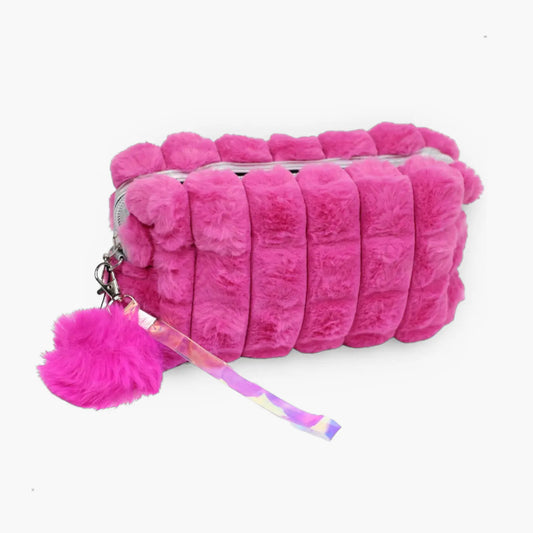 Necessaire Feminina de Pelúcia com Pompom - Estojo Organizador Versátil