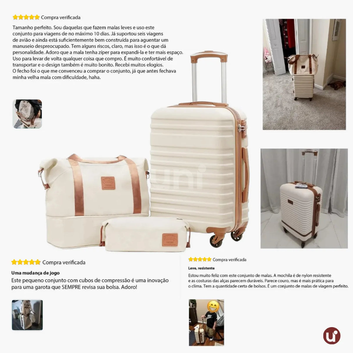Kit Mala de Bordo 10kg Rodas Removíveis ANAC + Bolsa e Nécessaire