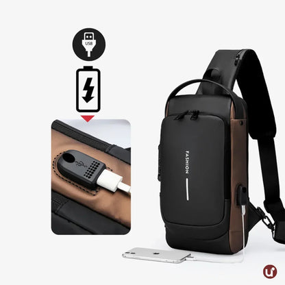 Bolsa Transversal Antifurto Impermeável com Cadeado e USB - SecureCarry™