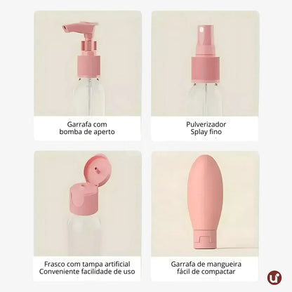 Kit de Frascos para Viagem 11 Peças Antivazamento com Necessaire Transparente
