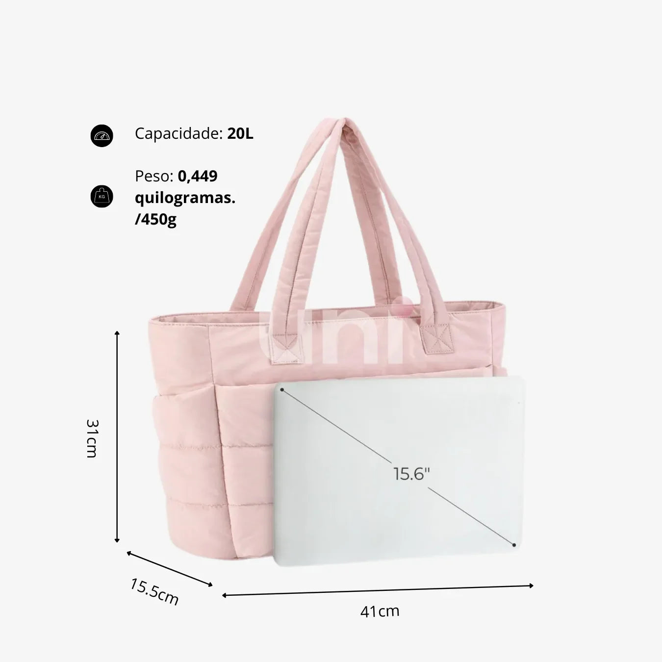 Bolsa Tote Feminina Puffer Impermeável com Porta Notebook - UniBubble™
