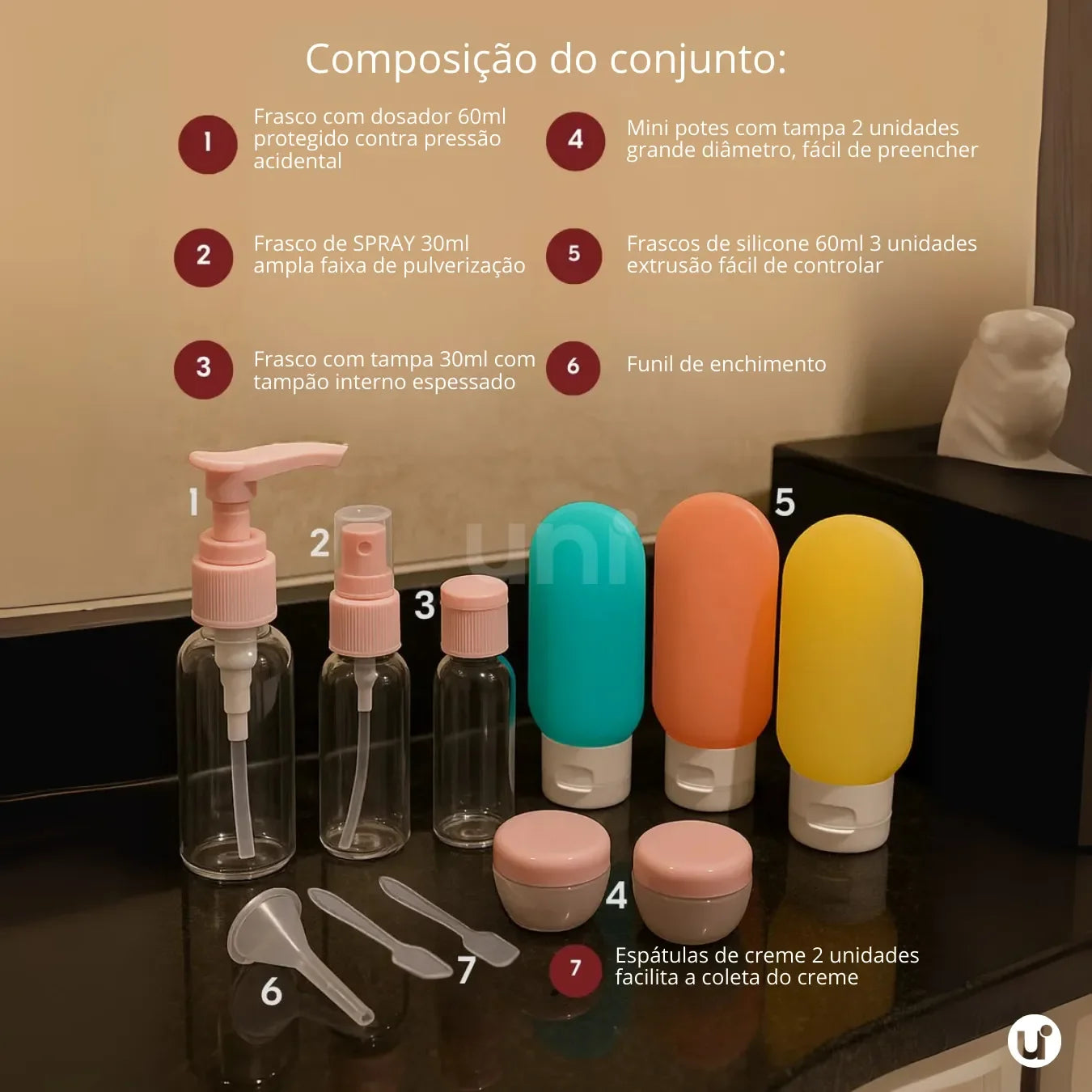 Kit de Frascos para Viagem 11 Peças Antivazamento com Necessaire Transparente