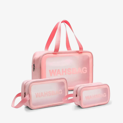 Kit 3 Necessaires Transparentes Impermeáveis para Viagem - WashBags™