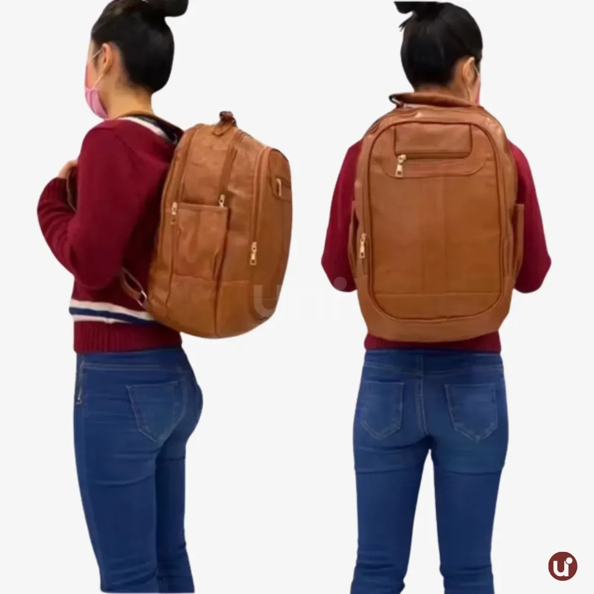 Mochila Feminina de Couro Antifurto para Notebook 15" Impermeável