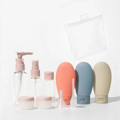 Kit de Frascos para Viagem 11 Peças Antivazamento com Necessaire Transparente