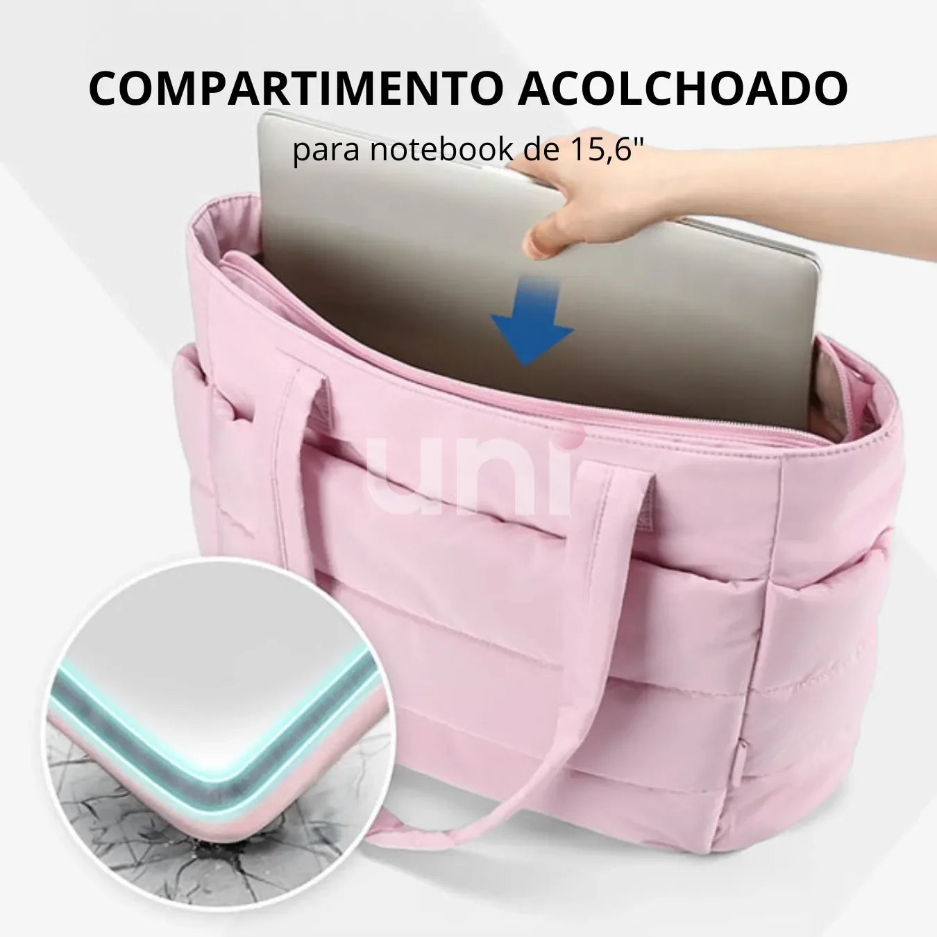 Bolsa Tote Feminina Puffer Impermeável com Porta Notebook - UniBubble™
