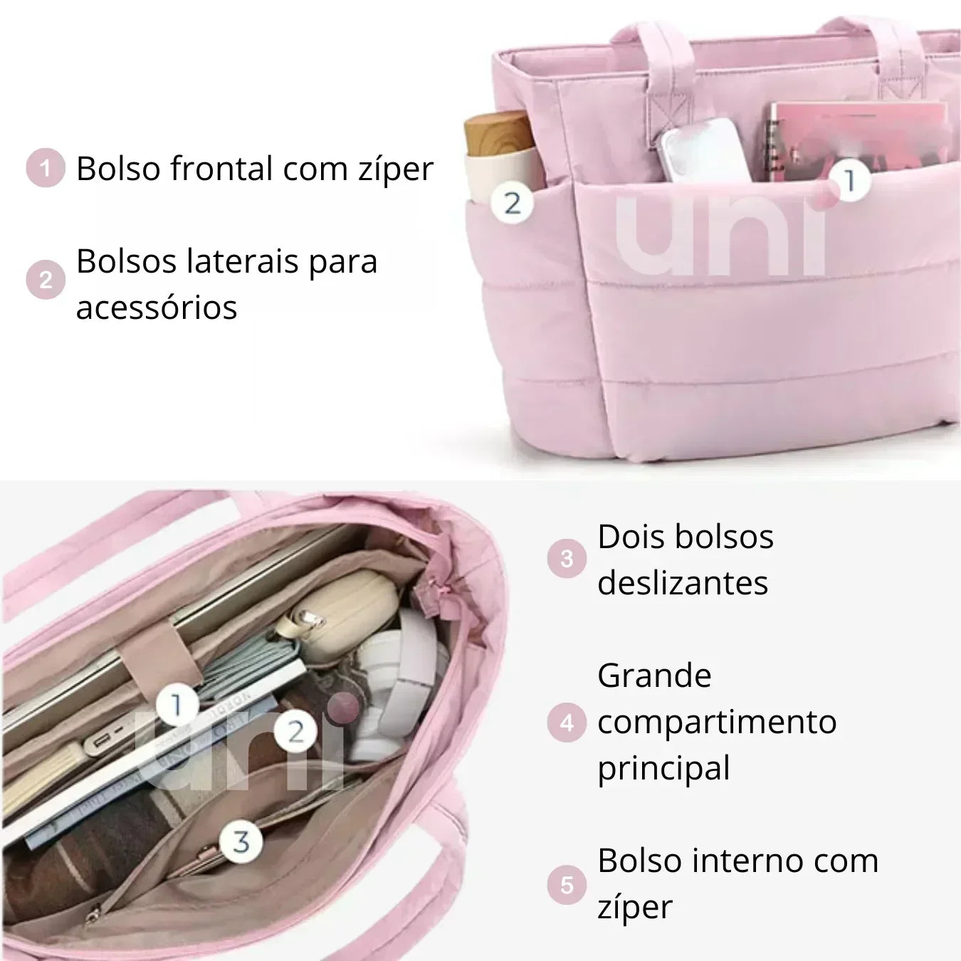 Bolsa Tote Feminina Puffer Impermeável com Porta Notebook - UniBubble™