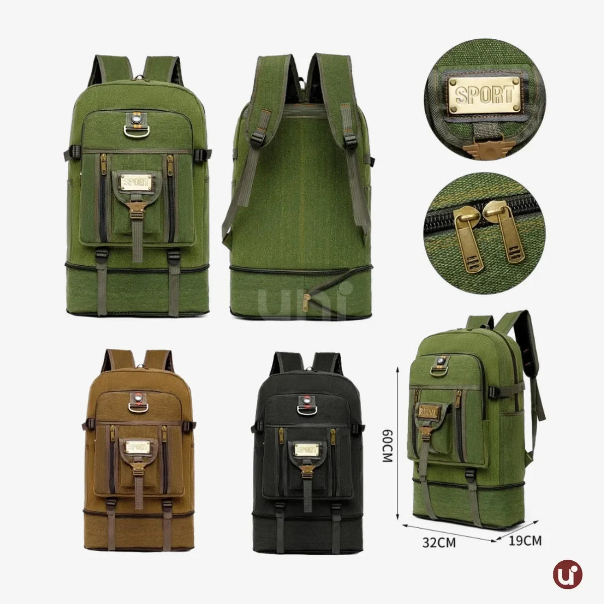 Mochila Masculina de Lona Premium Expansível 50L Resistente à Água