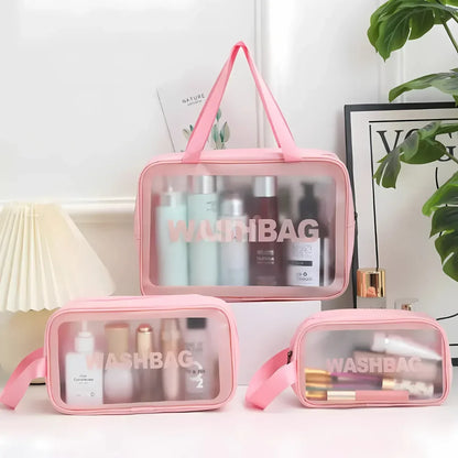 Kit 3 Necessaires Transparentes Impermeáveis para Viagem - WashBags™