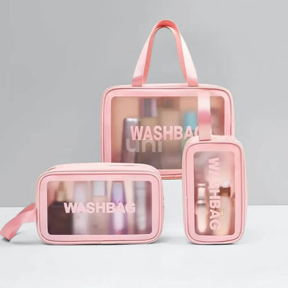 Kit 3 Necessaires Transparentes Impermeáveis para Viagem - WashBags™