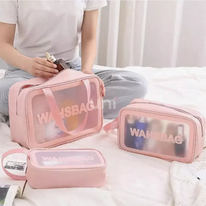 Kit 3 Necessaires Transparentes Impermeáveis para Viagem - WashBags™