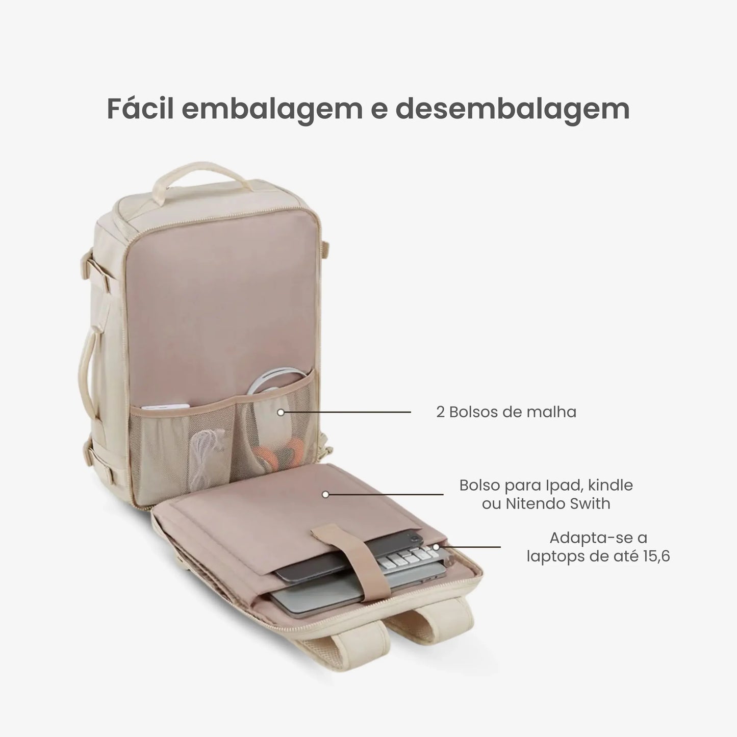 Mochila de Viagem Expansível Mala de Bordo para Notebook - EasyJet™