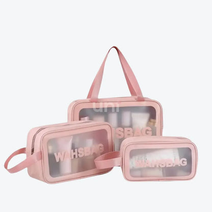Kit 3 Necessaires Transparentes Impermeáveis para Viagem - WashBags™