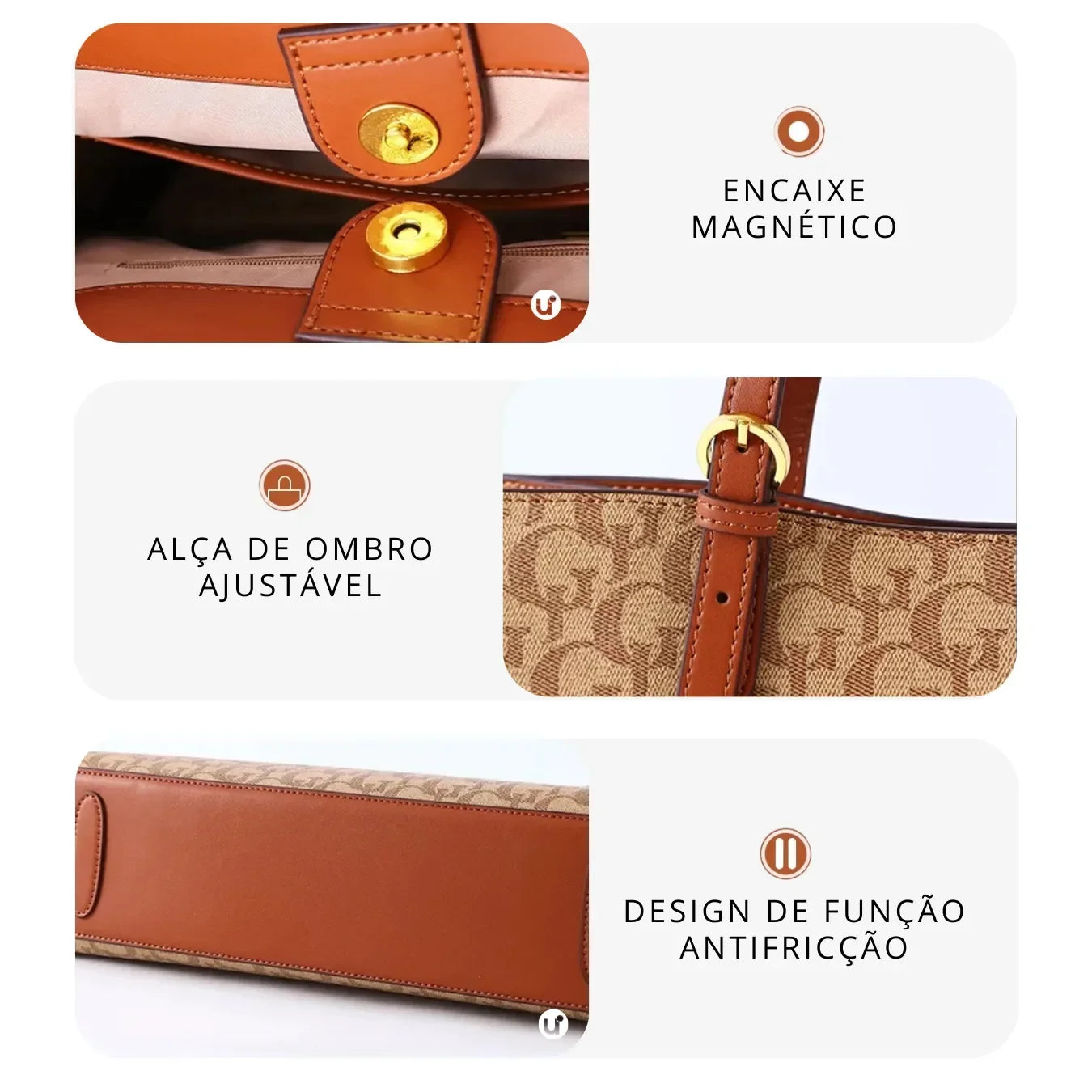 Bolsa para Laptop Feminina de Ombro em Couro Impermeável