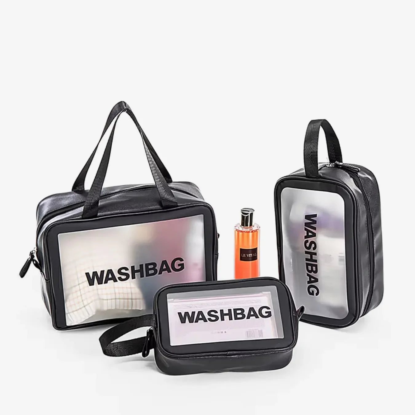 Kit 3 Necessaires Transparentes Impermeáveis para Viagem - WashBags™