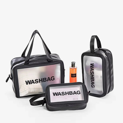 Kit 3 Necessaires Transparentes Impermeáveis para Viagem - WashBags™
