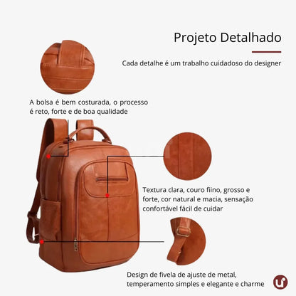 Mochila Feminina de Couro Antifurto para Notebook 15" Impermeável