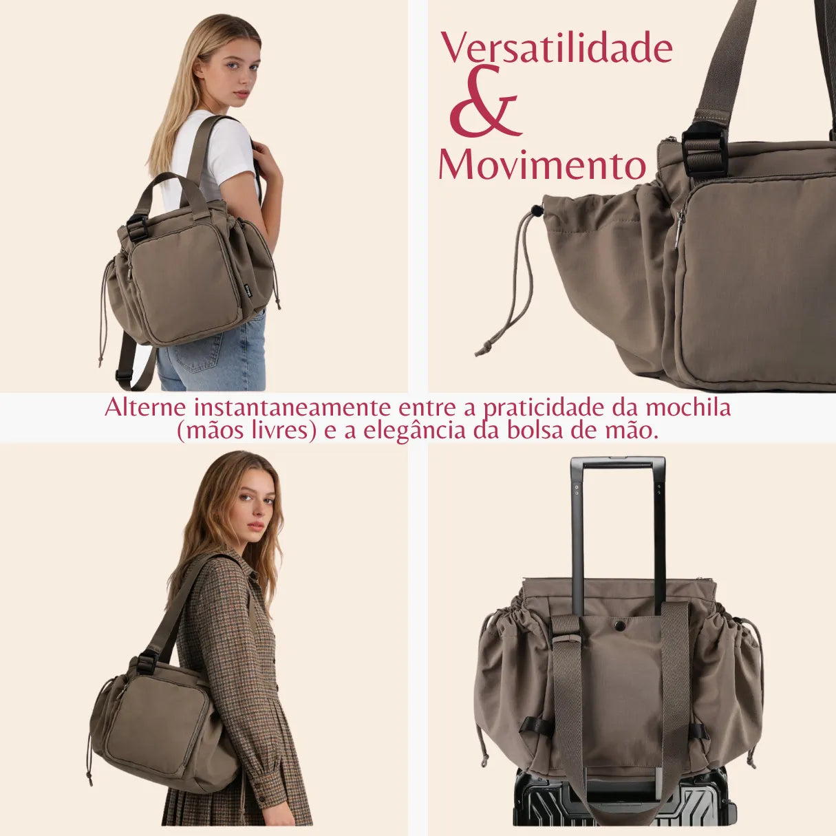 Bolsa Mochila Multifuncional Feminina Viagem e Maternidade 16 Bolsos Impermeável