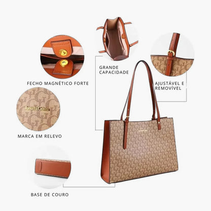 Bolsa para Laptop Feminina de Ombro em Couro Impermeável