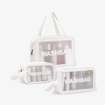 Kit 3 Necessaires Transparentes Impermeáveis para Viagem - WashBags™