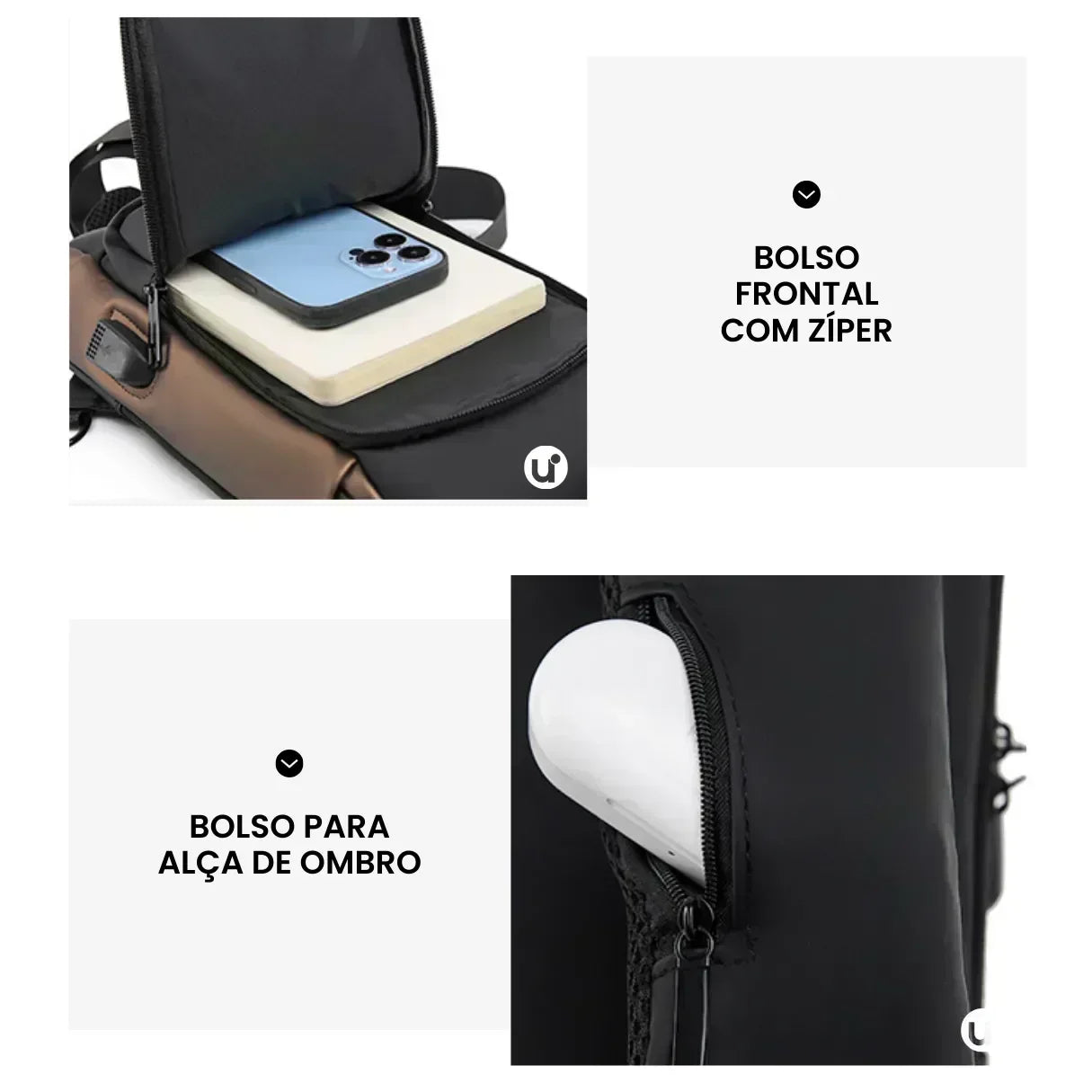 Bolsa Transversal Antifurto Impermeável com Cadeado e USB - SecureCarry™