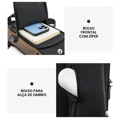 Bolsa Transversal Antifurto Impermeável com Cadeado e USB - SecureCarry™