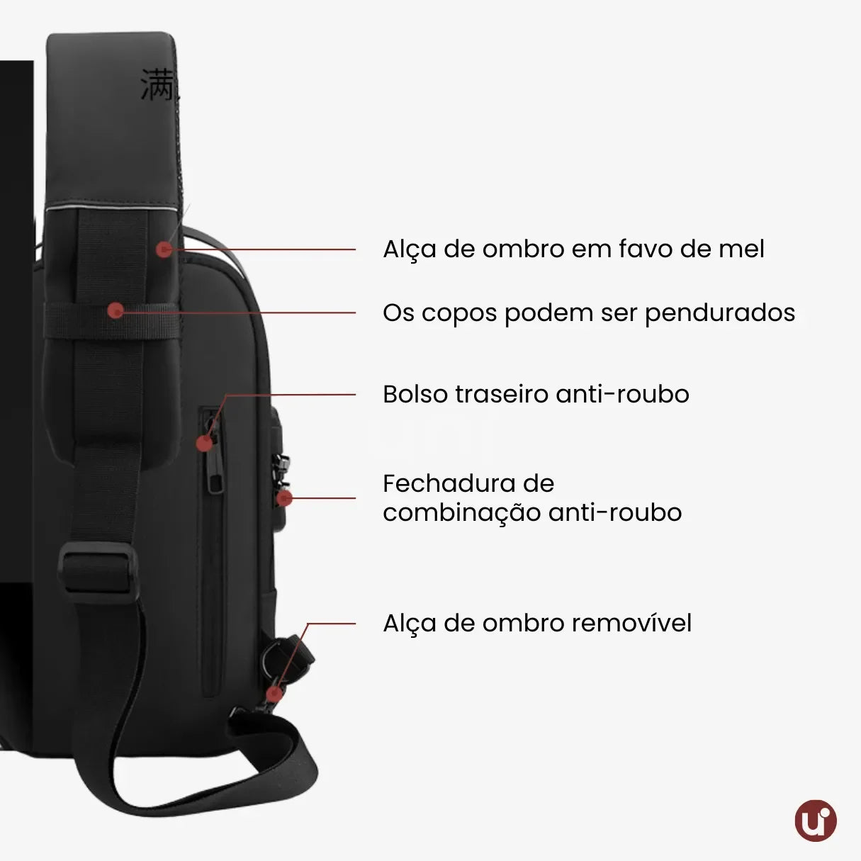 Bolsa Transversal Antifurto Impermeável com Cadeado e USB - SecureCarry™