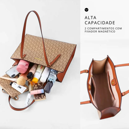 Bolsa para Laptop Feminina de Ombro em Couro Impermeável