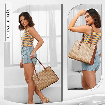 Bolsa para Laptop Feminina de Ombro em Couro Impermeável