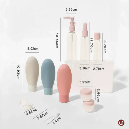 Kit de Frascos para Viagem 11 Peças Antivazamento com Necessaire Transparente