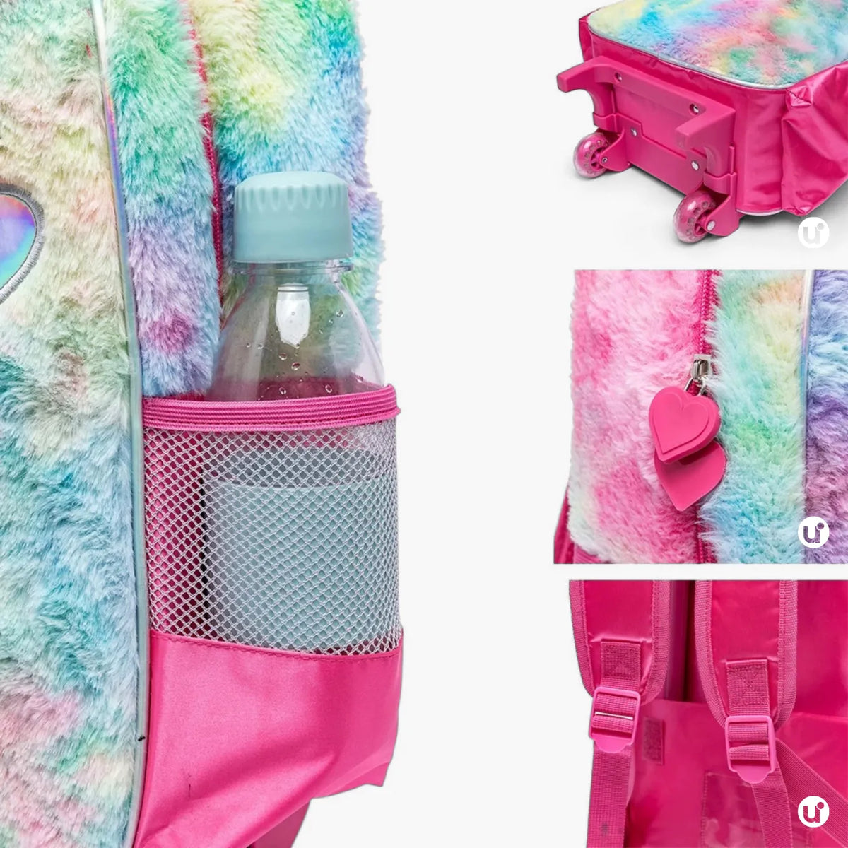 Kit Mochila Escolar de Rodinha Unicórnio Pelúcia 3 Peças - Conforto e Magia