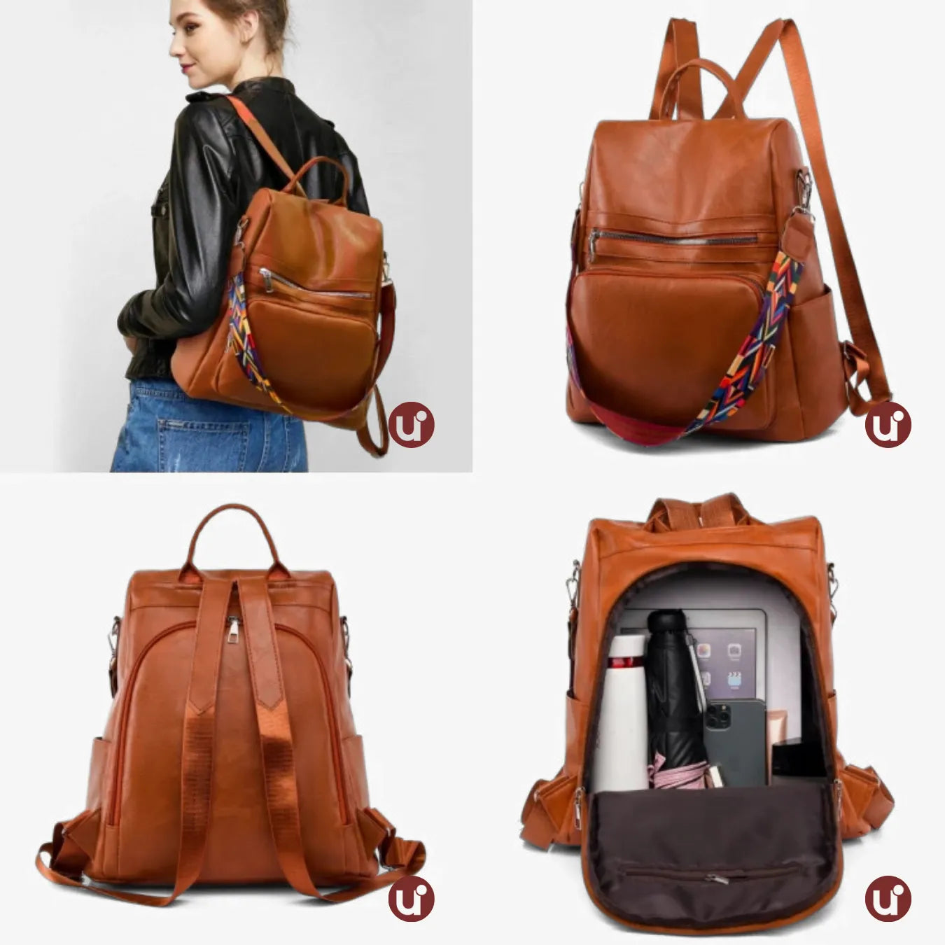 Mochila Feminina Antifurto Impermeável em Couro - Shiny Diary