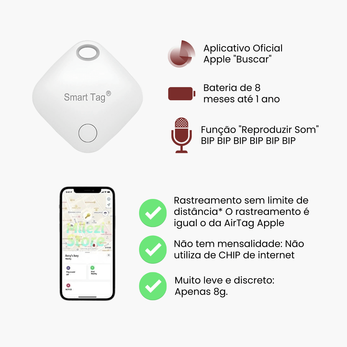Smart Tag Rastreador Inteligente de Bagagem e Objetos (Exclusivo iOS)