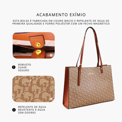 Bolsa para Laptop Feminina de Ombro em Couro Impermeável