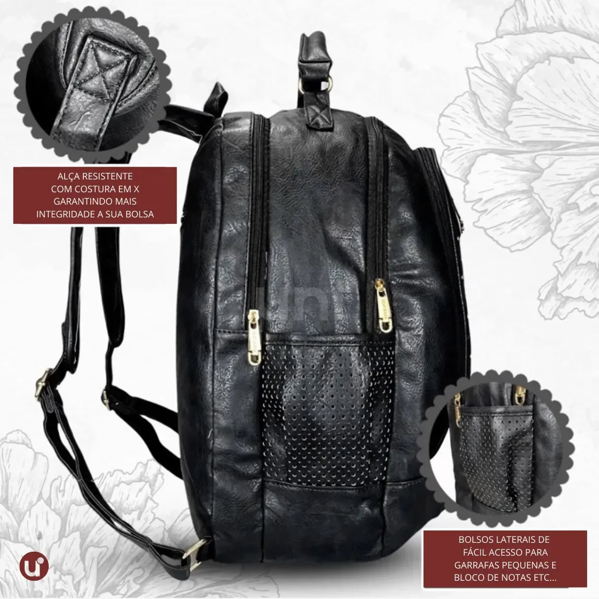 Mochila Feminina de Couro Antifurto para Notebook 15" Impermeável
