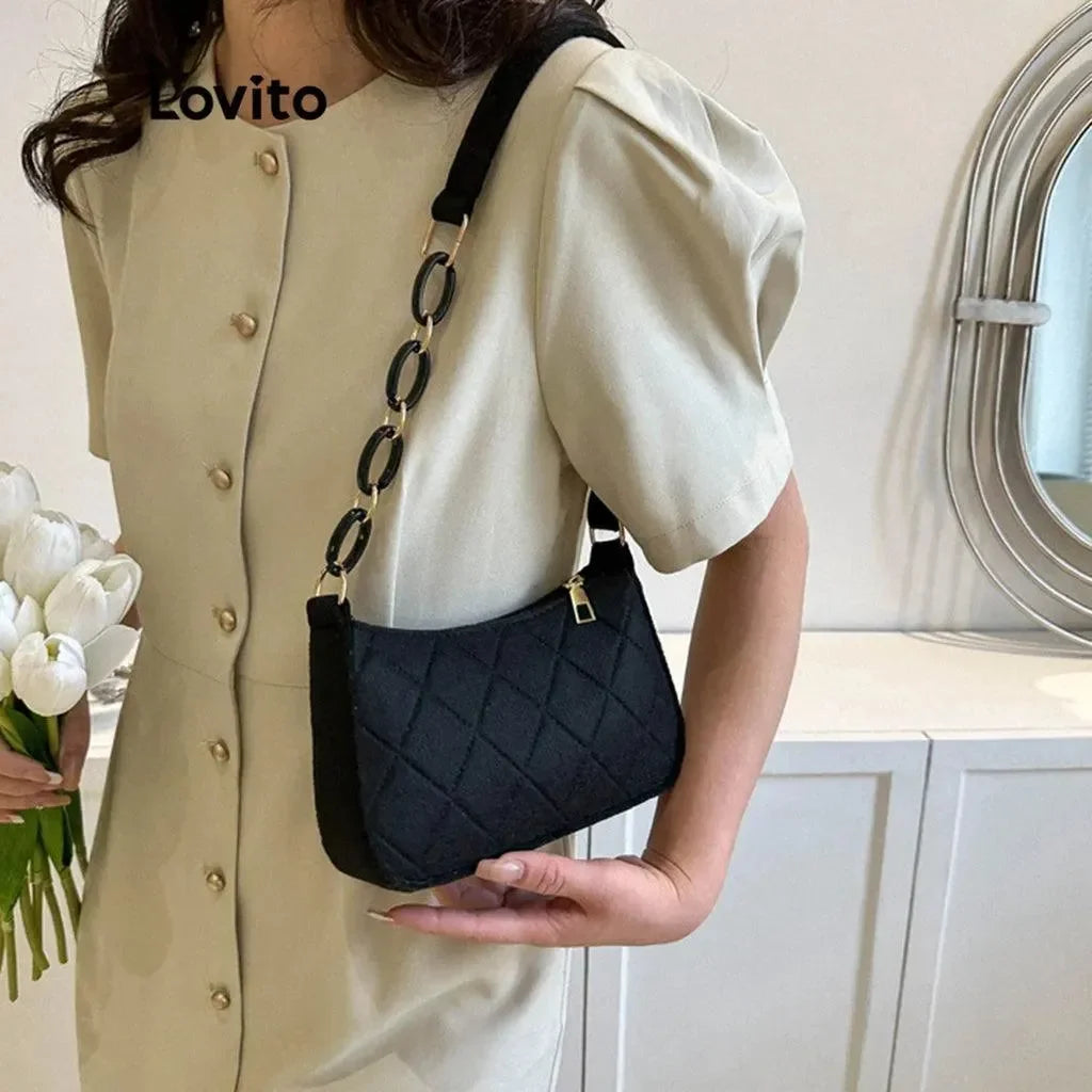 Bolsa de Ombro Hobo Minimalista com Alça de Corrente - Lovito™