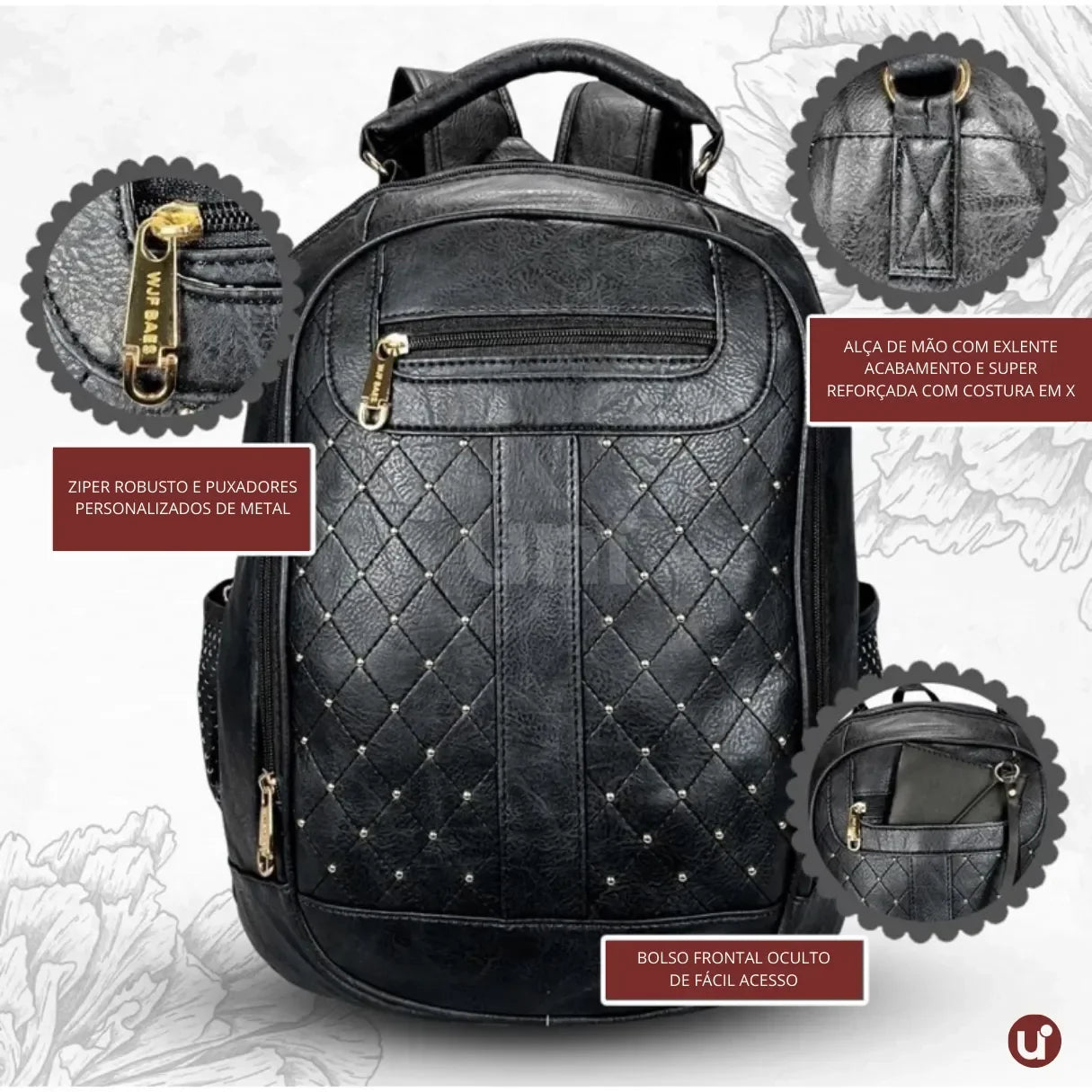 Mochila Feminina de Couro Antifurto para Notebook 15" Impermeável